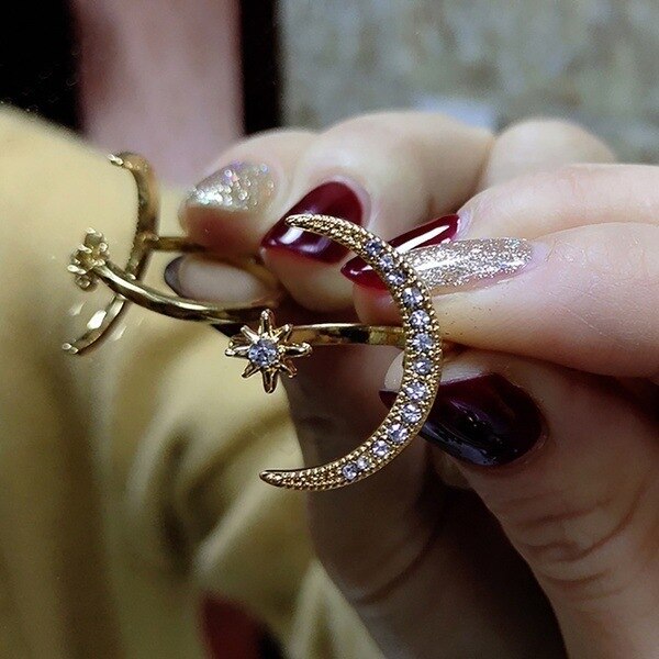 Moon Star Open Finger Rings for Women Adjustable
