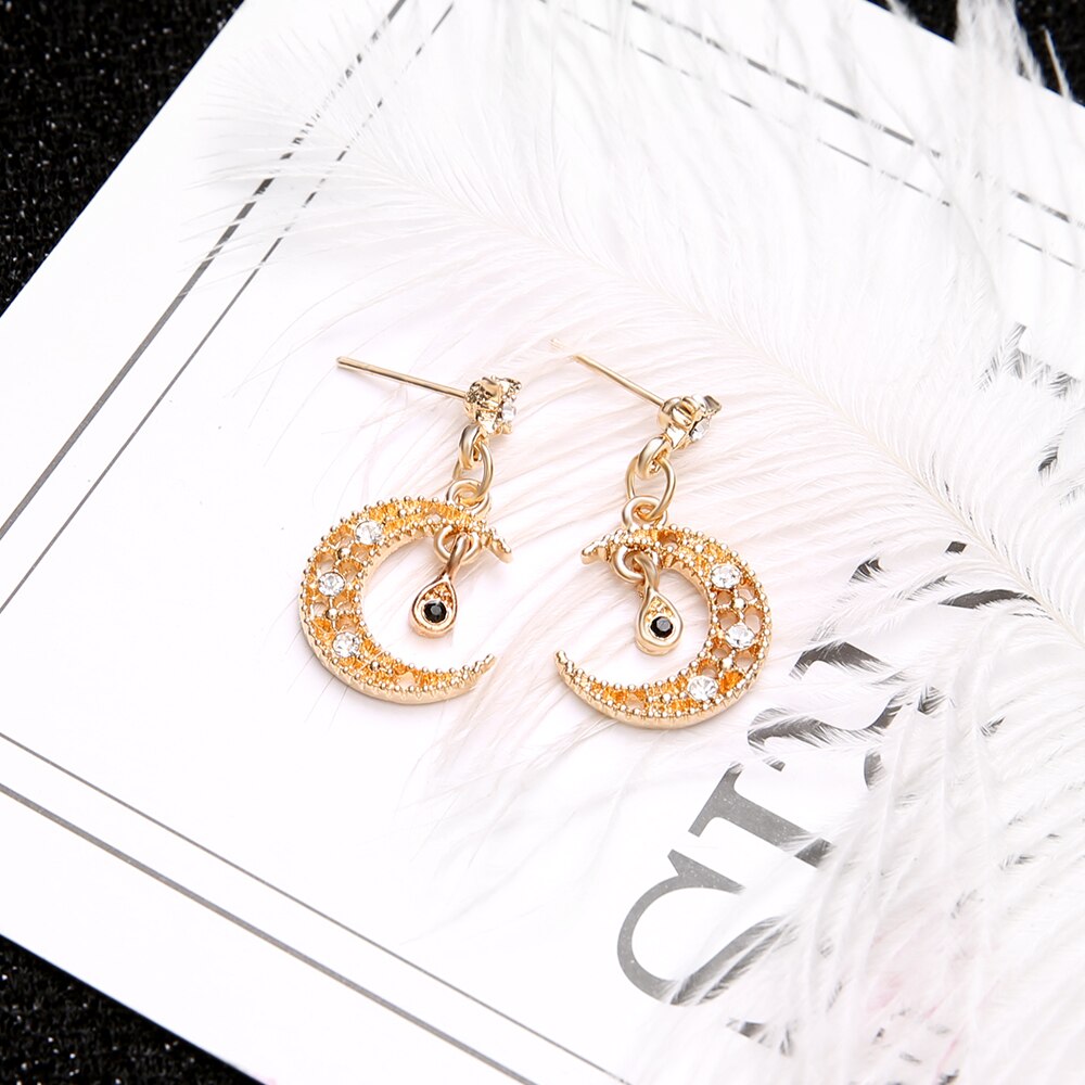 Cubic Zirconia Crystal Moon Star Earrings