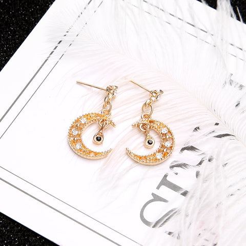Image of Cubic Zirconia Crystal Moon Star Earrings