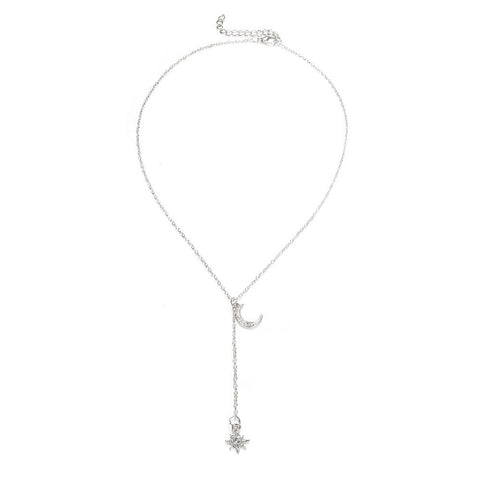 Image of Multi Layer Crystal Moon Star Choker Necklace