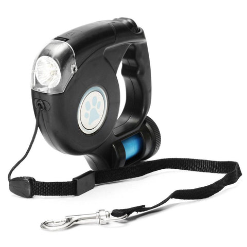 Image of 4.5M LED Flashlight Extendable Retractable Pet Dog Leash Lead with Garbage Bag