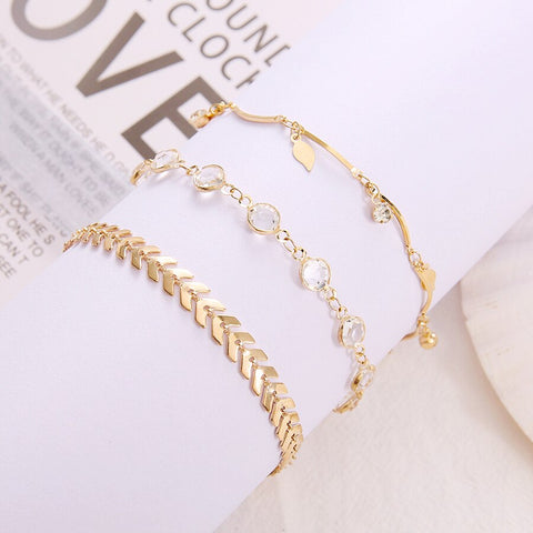 Image of 3PCS/SET Gold Color Crystal Star Female Anklets