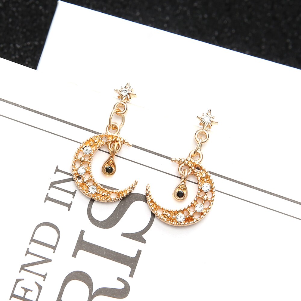 Cubic Zirconia Crystal Moon Star Earrings