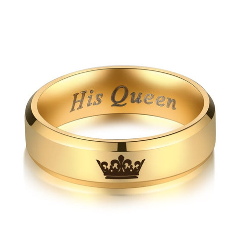 Image of Her King His Queen Couple Rings Gold Crown Rings