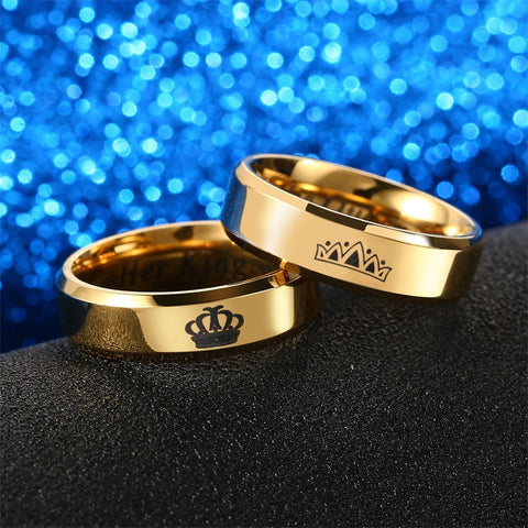 Image of Her King His Queen Couple Rings Gold Crown Rings