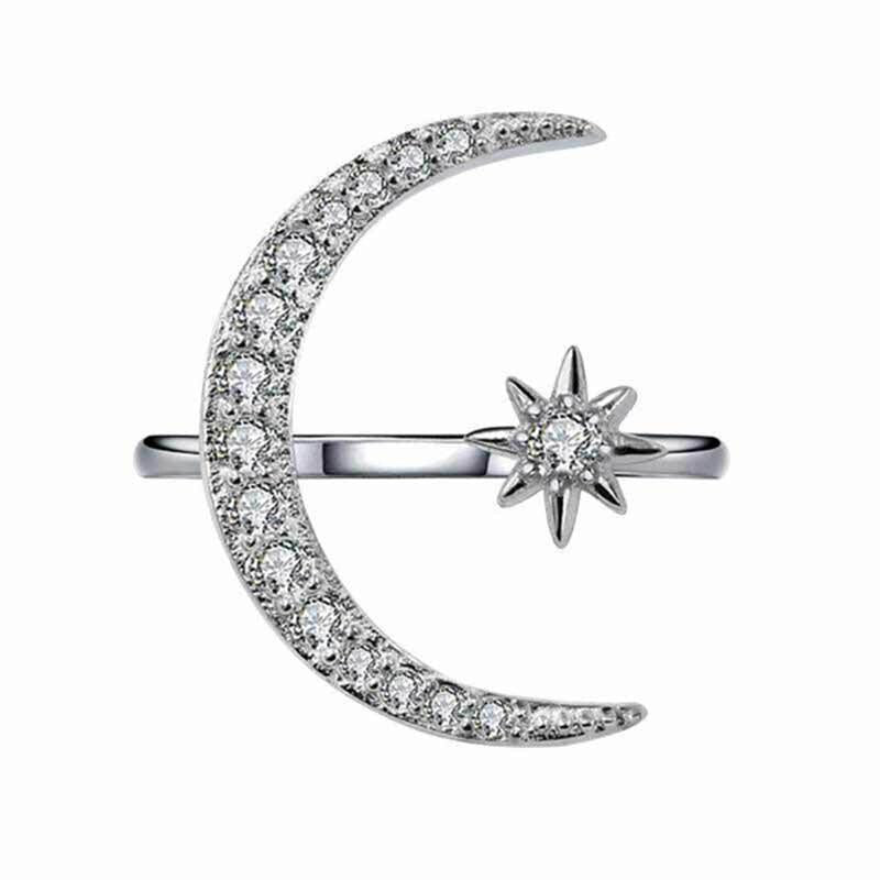 Moon Star Open Finger Rings for Women Adjustable