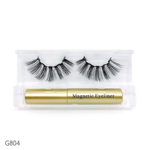 Image of 5 magnetic eyelashes, liquid eyeliner and tweezers set