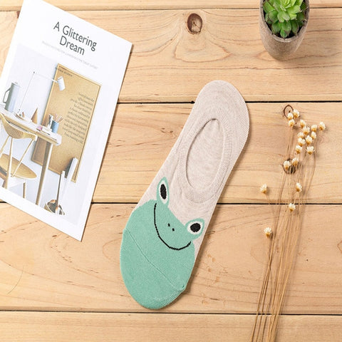 Image of New Free Shipping Women Candy Color Socks Small Animal Cartoon Short 100% Cotton Boat Socks 2 Pair Breathable Casual Funny Sock