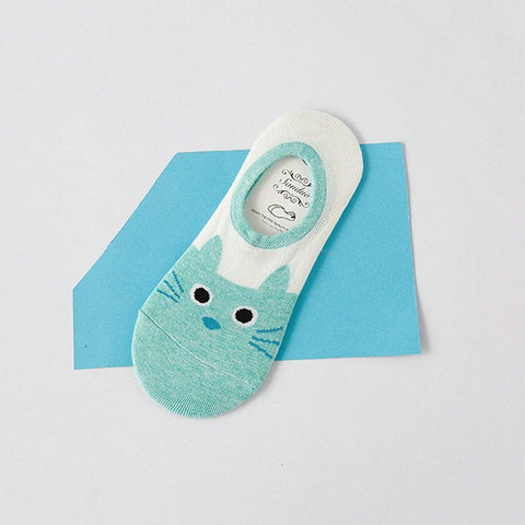 Image of New Free Shipping Women Candy Color Socks Small Animal Cartoon Short 100% Cotton Boat Socks 2 Pair Breathable Casual Funny Sock