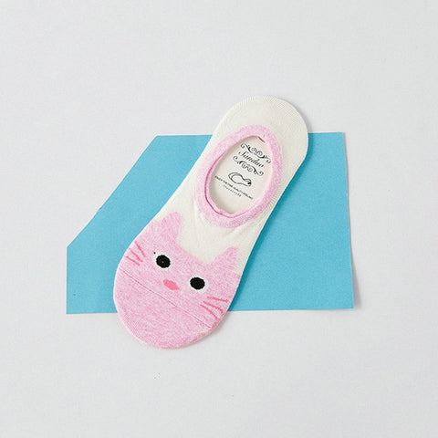 Image of New Free Shipping Women Candy Color Socks Small Animal Cartoon Short 100% Cotton Boat Socks 2 Pair Breathable Casual Funny Sock