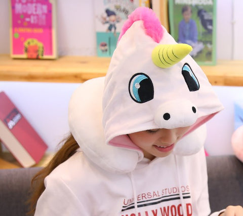 Image of HOODED UNICORN TRAVEL PILLOW