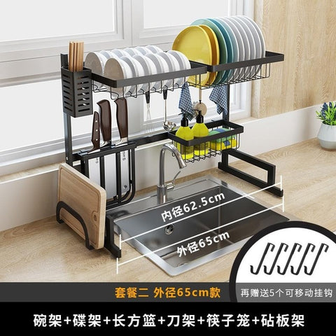 Image of Stainless Steel Sink Drain Rack Kitchen Shelf Two-story Floor Sink Sink Rack Dish Rack Kitchen Rack