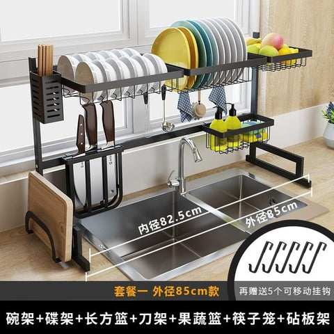 Image of Stainless Steel Sink Drain Rack Kitchen Shelf Two-story Floor Sink Sink Rack Dish Rack Kitchen Rack