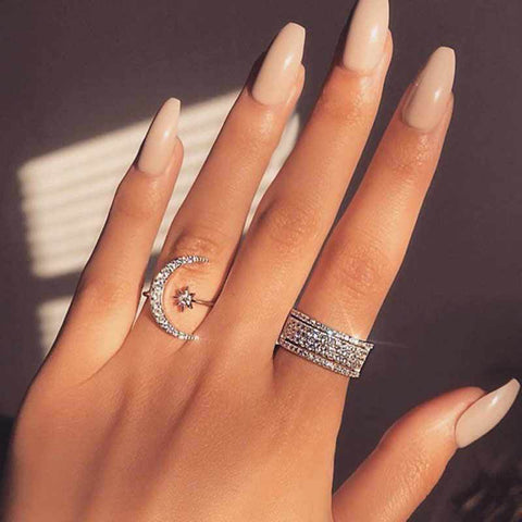 Image of Moon Star Open Finger Rings for Women Adjustable