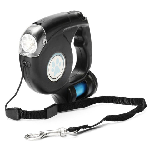 Image of 4.5M LED Flashlight Extendable Retractable Pet Dog Leash Lead with Garbage Bag