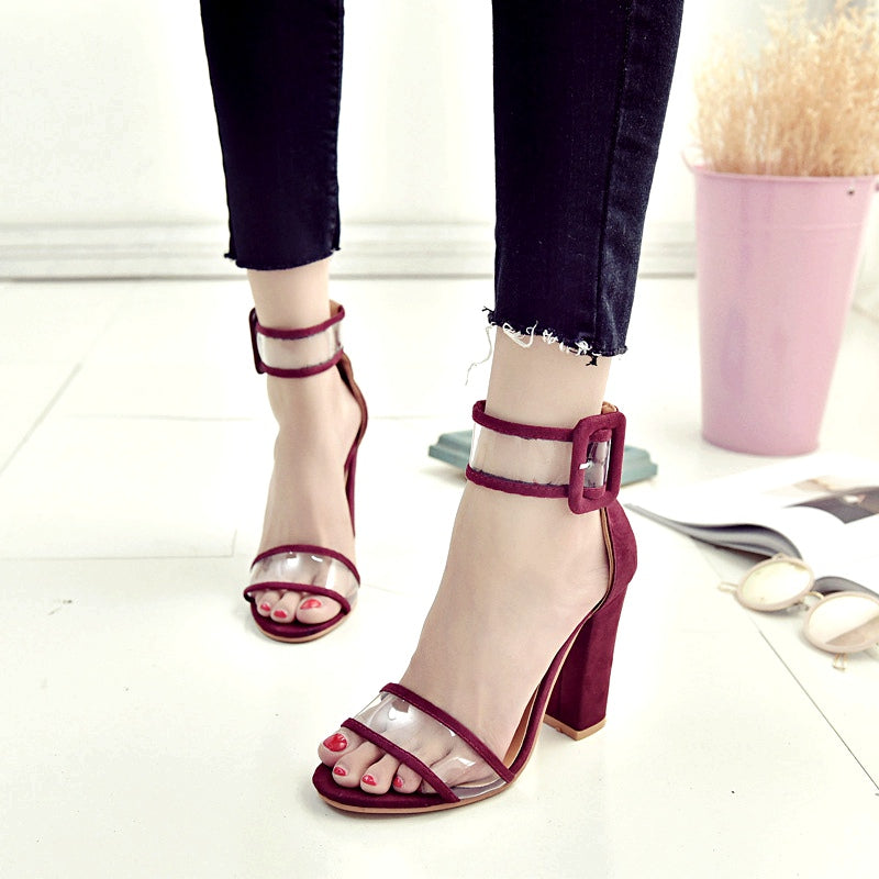 Sexy Transparent Ankle Thick High Heels