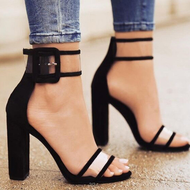 Sexy Transparent Ankle Thick High Heels