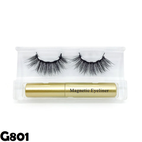 Image of 5 magnetic eyelashes, liquid eyeliner and tweezers set