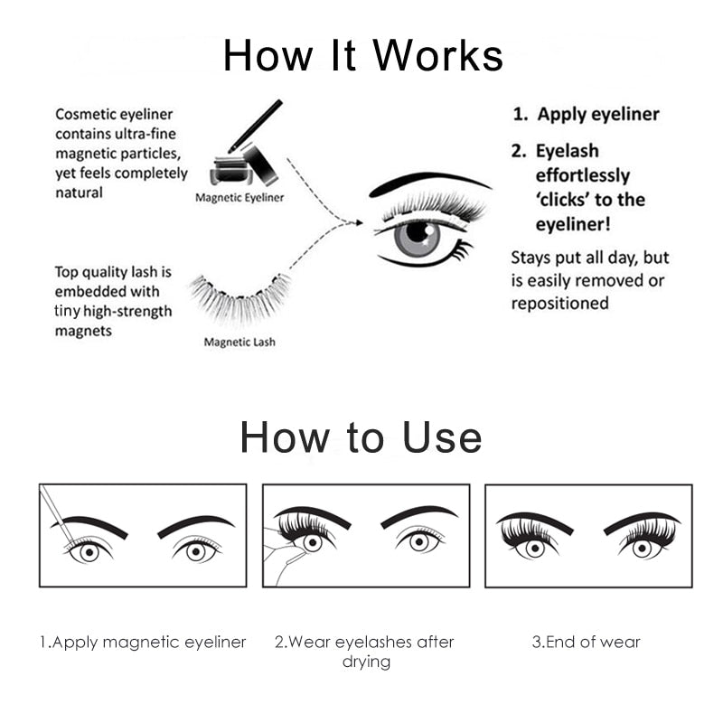 5 magnetic eyelashes, liquid eyeliner and tweezers set