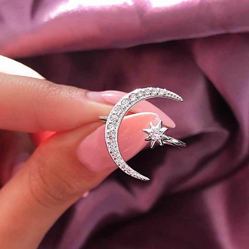 Moon Star Open Finger Rings for Women Adjustable