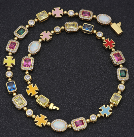 Image of Gold-Plated Hip-Hop Gemstone Necklace