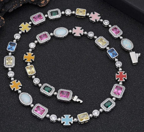 Image of Gold-Plated Hip-Hop Gemstone Necklace