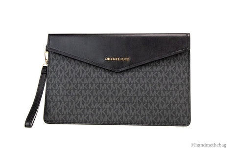 Image of Michael Kors Maisie Large Black Pebbled Leather 3-in-1 Multifunctional Crossbody Clutch Tote Bag