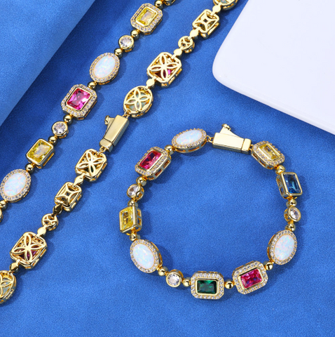 Image of Gold-Plated Hip-Hop Gemstone Necklace