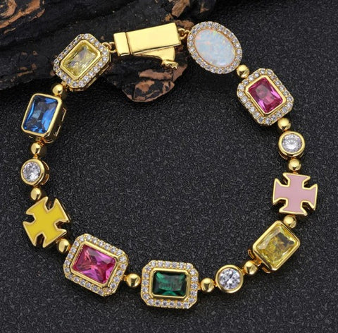 Image of Gold-Plated Hip-Hop Gemstone Necklace