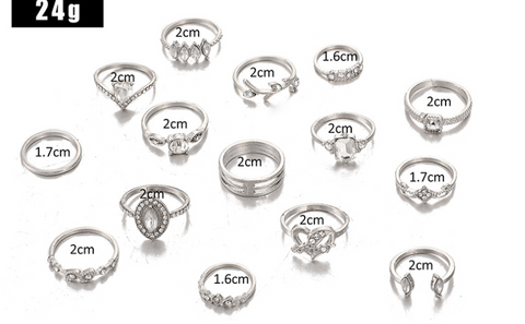 Image of 15 Piece Halo Pave Ring Set With Austrian Crystals 18K White Gold Plated Ring