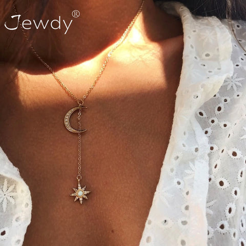 Image of Multi Layer Crystal Moon Star Choker Necklace