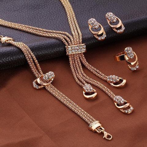 Image of 4 Piece Royal Jewelry Set With Austrian Crystals 18K Gold Plated Set