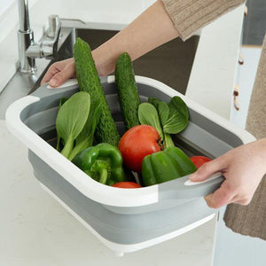 Collapsible Dish Tub&Cutting Board With Draining Plug