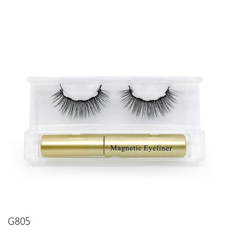 Image of 5 magnetic eyelashes, liquid eyeliner and tweezers set