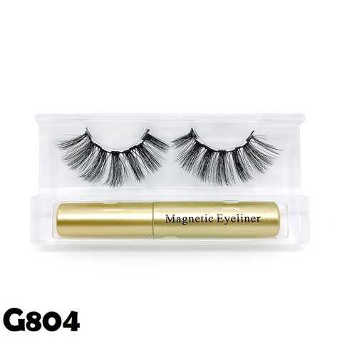 Image of 5 magnetic eyelashes, liquid eyeliner and tweezers set