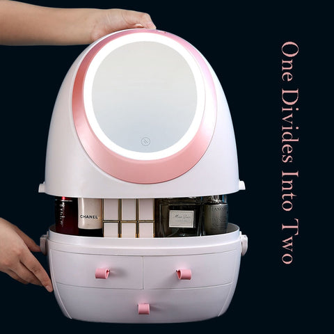 Image of LED HD Mirror Makeup Storage Box Cosmetic Organizer Case