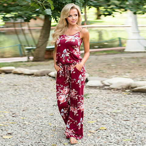 Image of Sexy spaghetti strap loose jumpsuits
