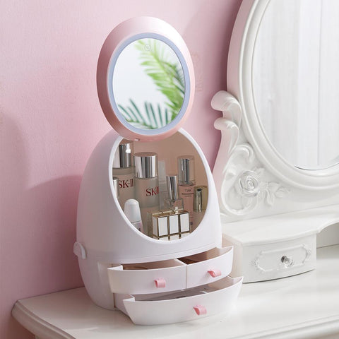 Image of LED HD Mirror Makeup Storage Box Cosmetic Organizer Case