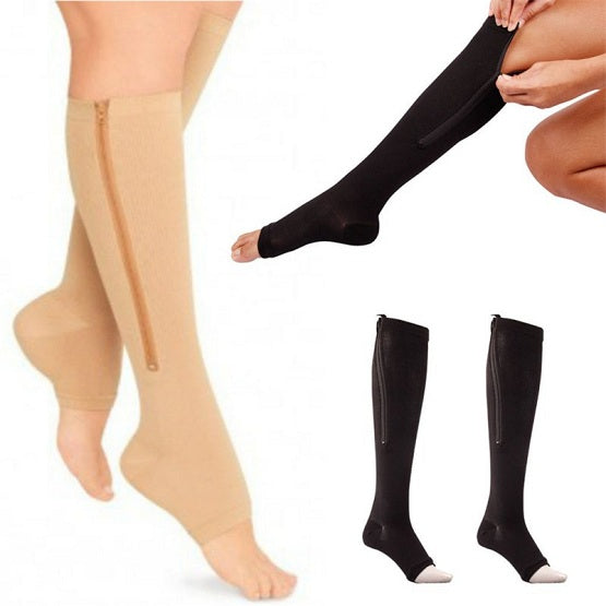 Zipped Open Toe Compression Socks