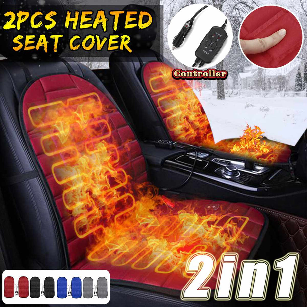 2Pcs In 1 Fast Heated & Adjustable Black/Grey/Blue/Red Car Electric Heated Seat Car