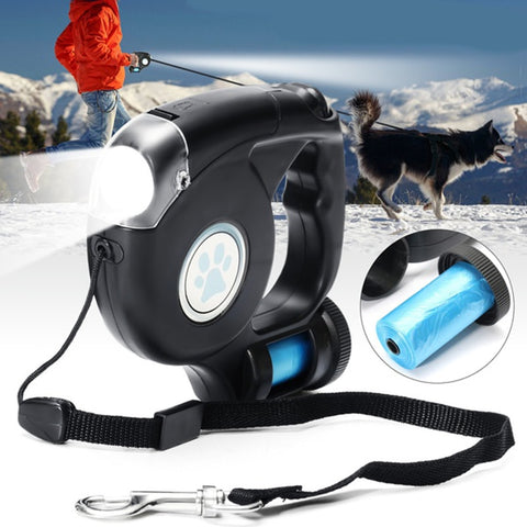 Image of 4.5M LED Flashlight Extendable Retractable Pet Dog Leash Lead with Garbage Bag