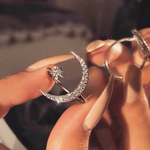 Image of Moon Star Open Finger Rings for Women Adjustable