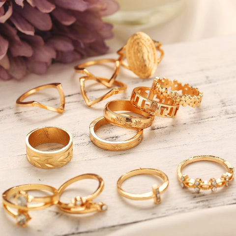 Image of 13 Piece Medallion Ring Set With Austrian Crystals 18K Gold Plated Ring