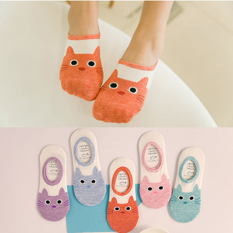 Image of New Free Shipping Women Candy Color Socks Small Animal Cartoon Short 100% Cotton Boat Socks 2 Pair Breathable Casual Funny Sock