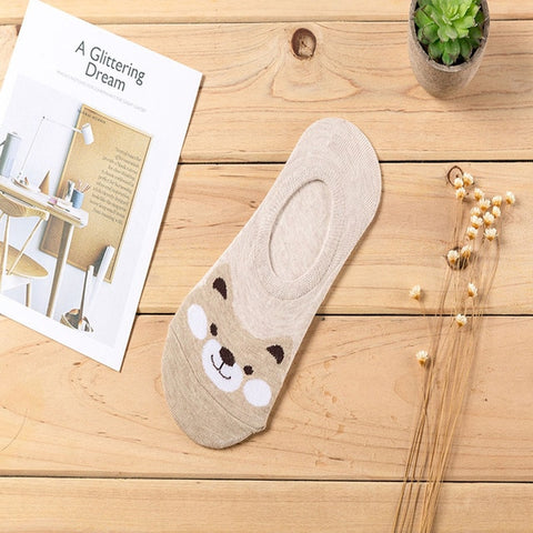Image of New Free Shipping Women Candy Color Socks Small Animal Cartoon Short 100% Cotton Boat Socks 2 Pair Breathable Casual Funny Sock