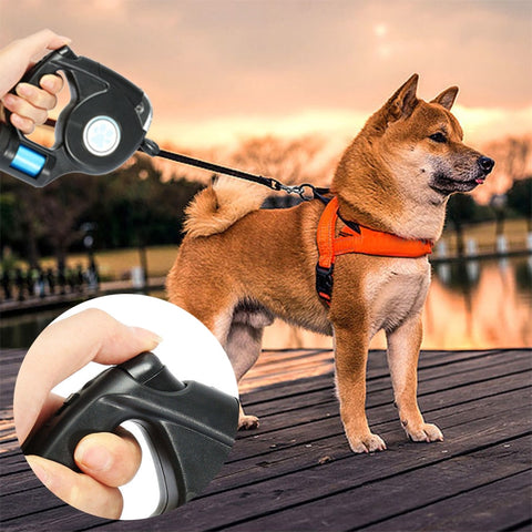 Image of 4.5M LED Flashlight Extendable Retractable Pet Dog Leash Lead with Garbage Bag