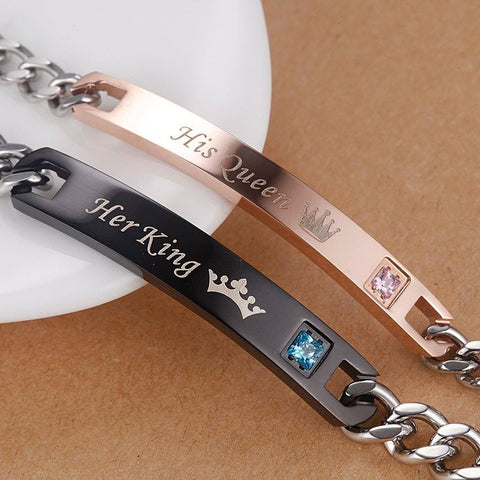 Image of BRACELETS 2 PIECES FOR MEN AND FOR WOMEN "HER KING HIS QUEEN"