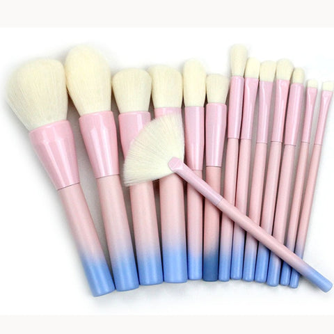 14pcs Pink Green Gradient Makeup Brushes Set